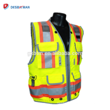 Gilet de sécurité de géomètre réfléchissant de vente directe de fabrication de service d&#39;OEM salut avec la poche et la tirette